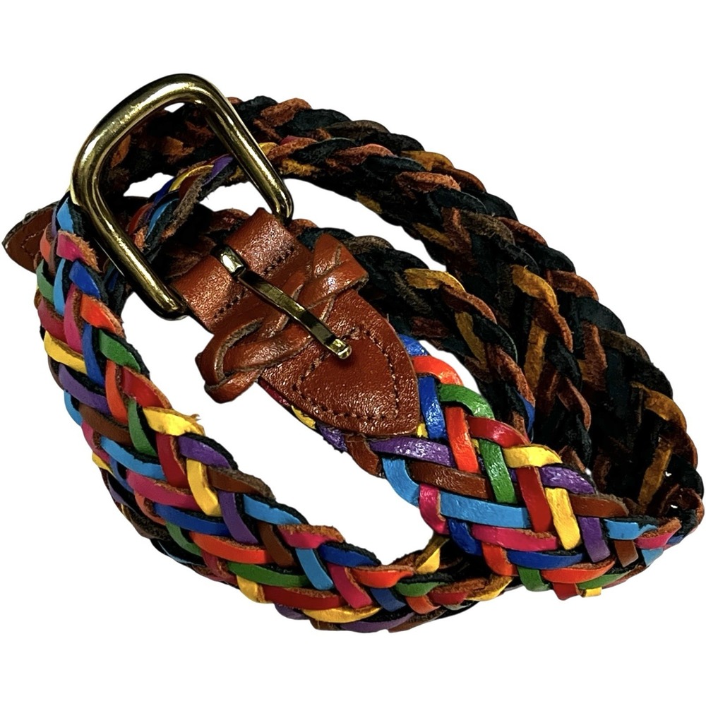 Capezio Leather Belt Argentina Rainbow Braided Multi-Color Woven ML Colorful‎
